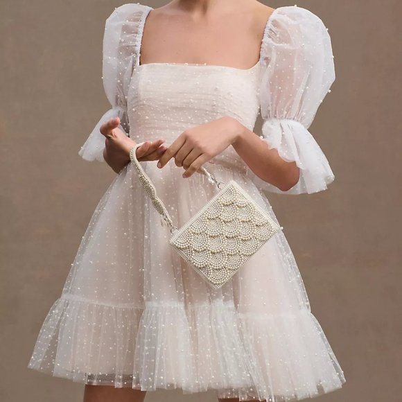 Anthropologie Dresses & Skirts - Anthro By Watters Macaron Square-Neck Tulle Embellished Mini Dress